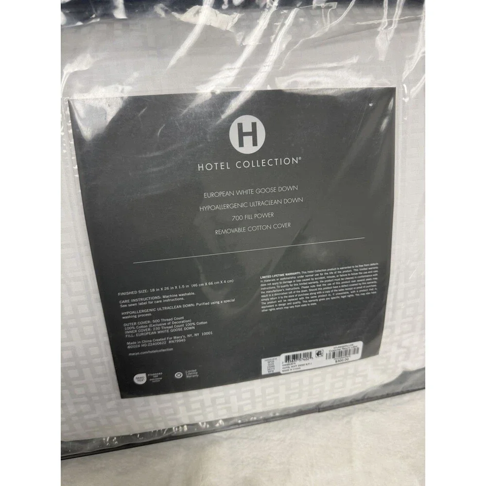 Hotel Collection European White Goose Down Soft Support Standard Pillow